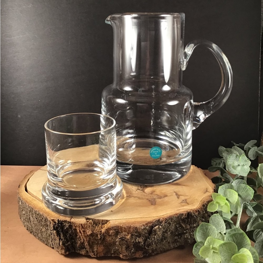 Tiffany & Co Crystal Glass Bedside Pitcher Carafe and Cup Set